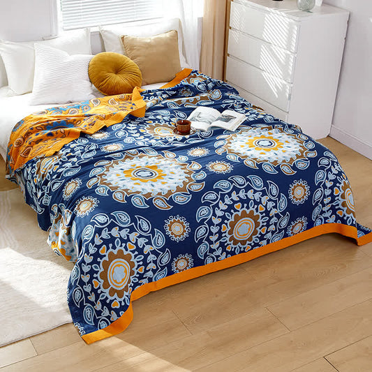 Pastoral Flower Print Reversible Quilt - Blue - King - image 1