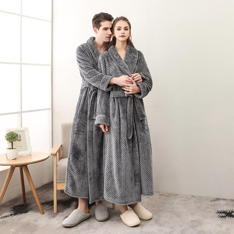 Ownkoti Puffy Fleece Pajama Long Bathrobe - Gray - Gray - image 15