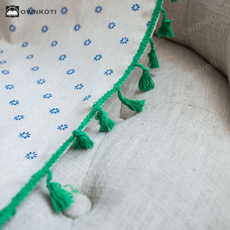Blue Daisy Green Brim Cotton Curtain