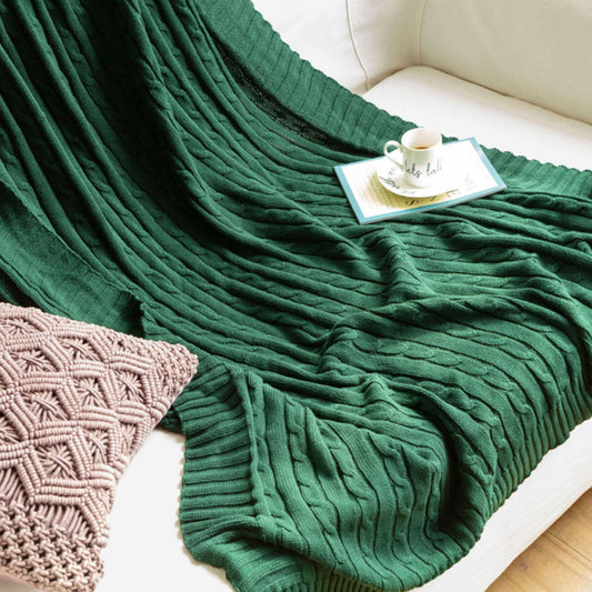Ownkoti Solid Color Cotton Sofa Knit Blanket - Dark Green - 71" x 79" - image 0