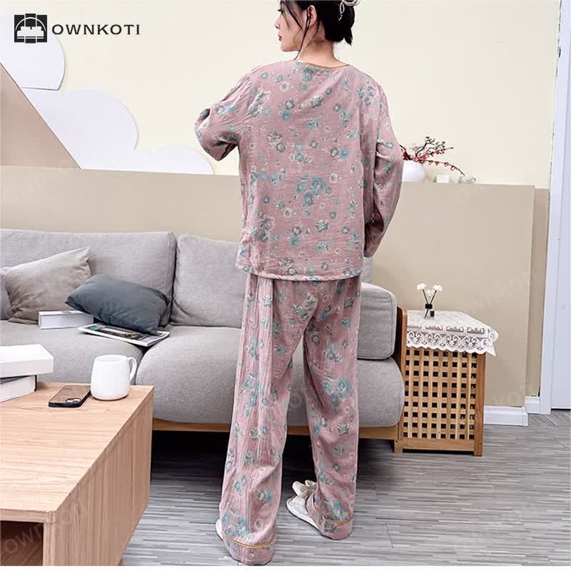 Plus-size Peony Cotton Pajama Set