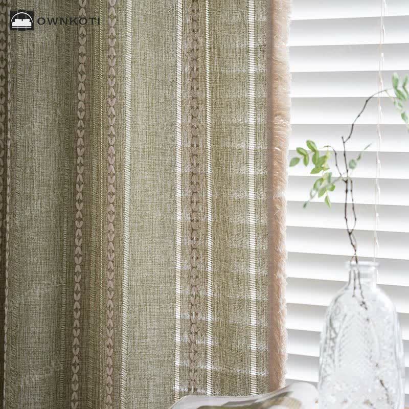 Ownkoti Simple Stripe Hollow-out Semi-shading Tassel Curtain
