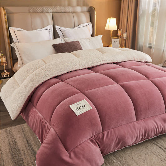 Solid Color Thick Warm Blanket with Quilt Core - Red Bean Paste - King - image 1