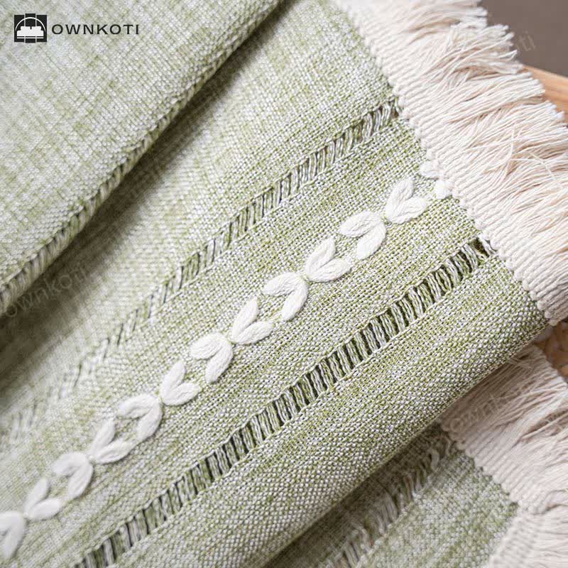 Ownkoti Simple Stripe Hollow-out Semi-shading Tassel Curtain