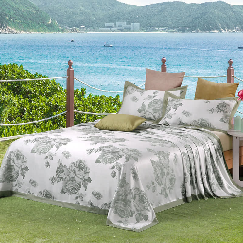 Peony Print Coverlet Blanket with Pillowcases (3PCS)