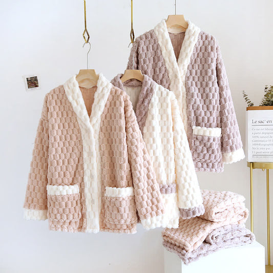 V-neck Soft Fluffy Flannel Pajama Set