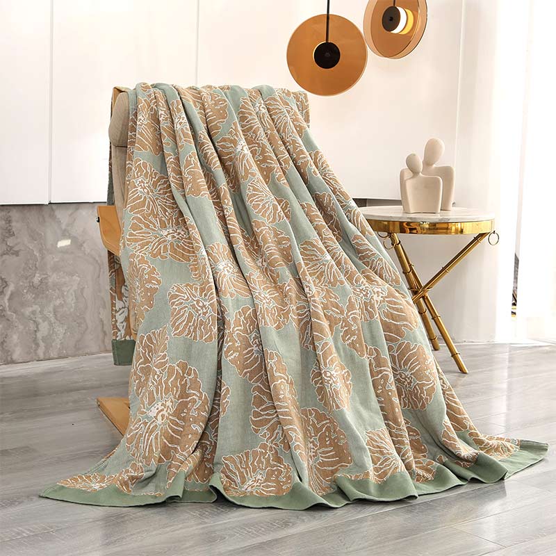 Lightweight Peony Cotton Reversible Blanket