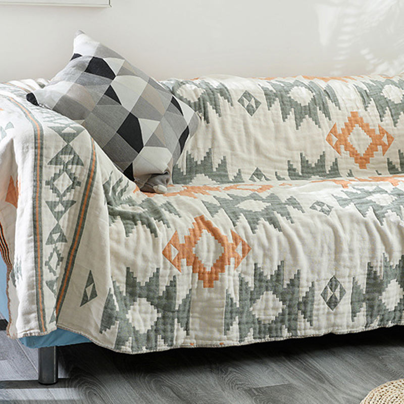 Ownkoti Geometric Cotton Reversible Blanket Sofa Cover