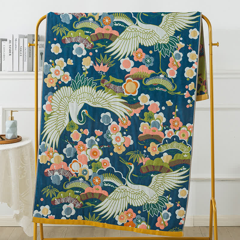 Cotton Gauze Flower & Bird Soft Bath Towel