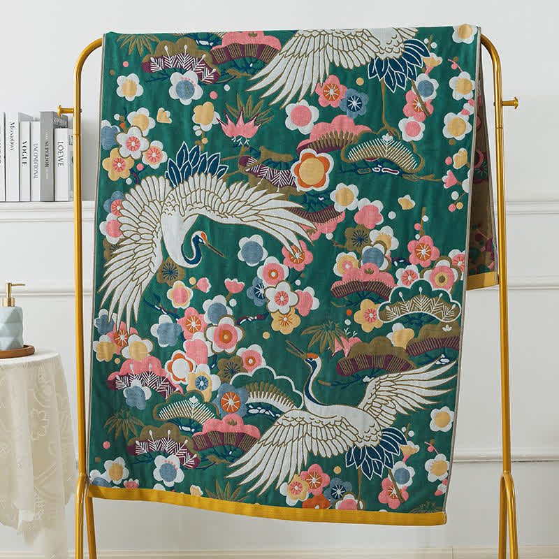 Cotton Gauze Flower & Bird Soft Bath Towel