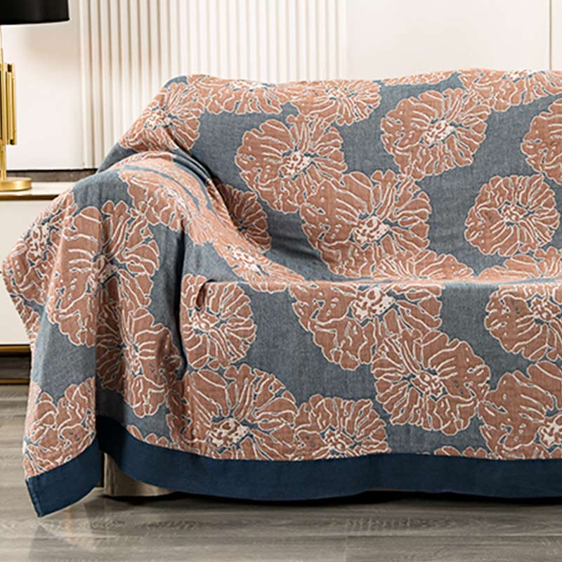 Lightweight Peony Cotton Reversible Blanket