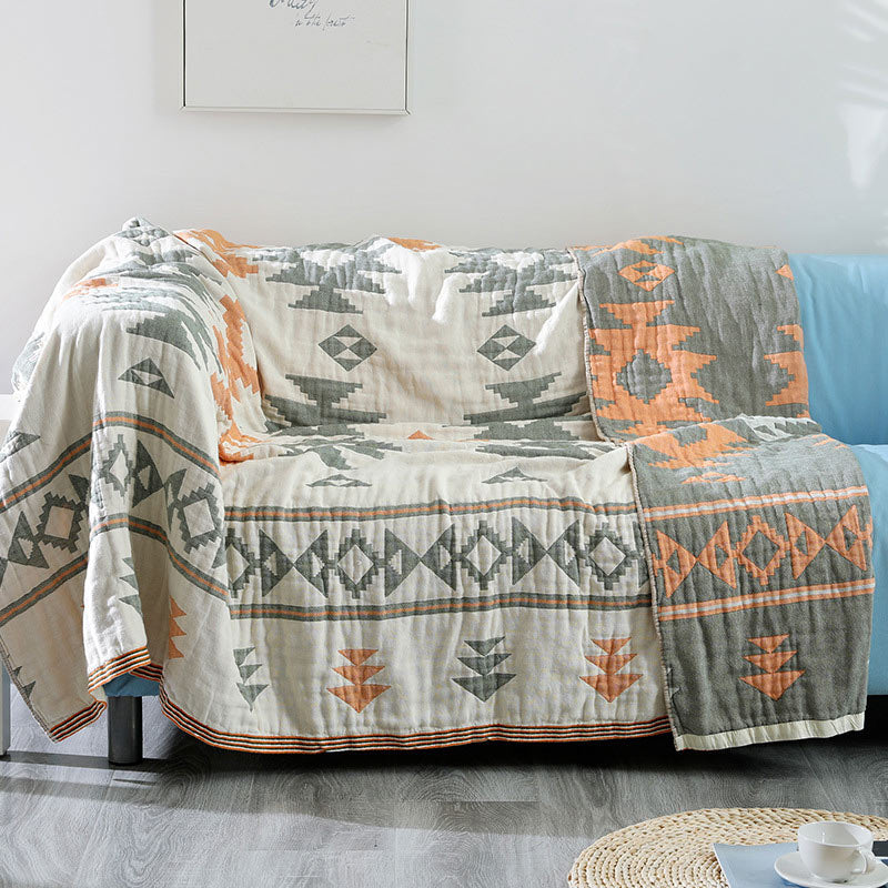 Ownkoti Geometric Cotton Reversible Blanket Sofa Cover