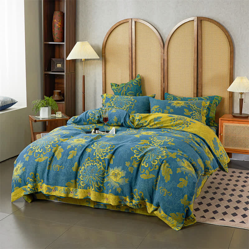 Luxurious Jacquard Floral Cotton Gauze Bedding Set(4PCS)