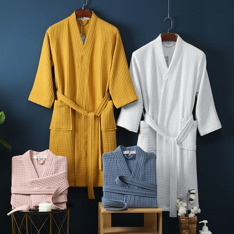 Simple Solid Color Cotton V-neck Bathrobe