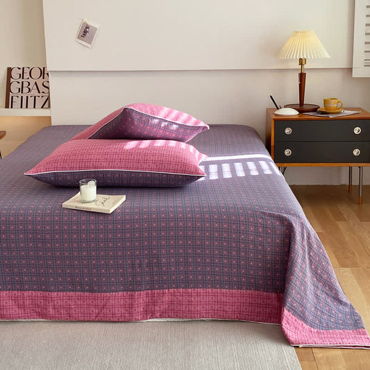 Double Layers Cotton Gauze Grid Soft Coverlet