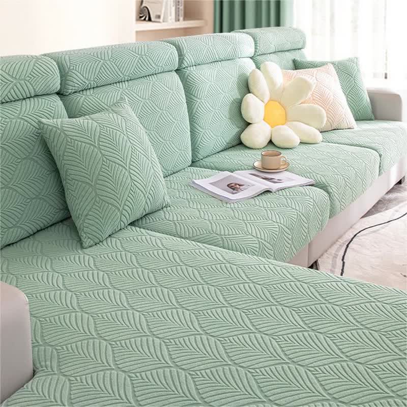 Solid Color Jacquard Leaf Texture Sofa Cover