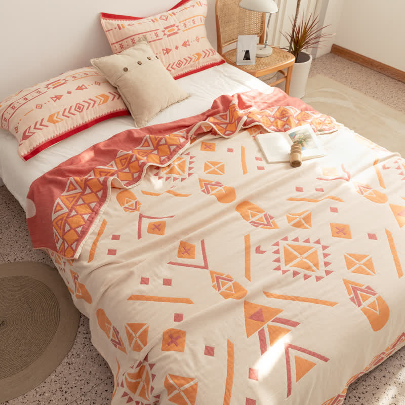 Cotton Gauze Bohemian Geometric Reversible Quilt