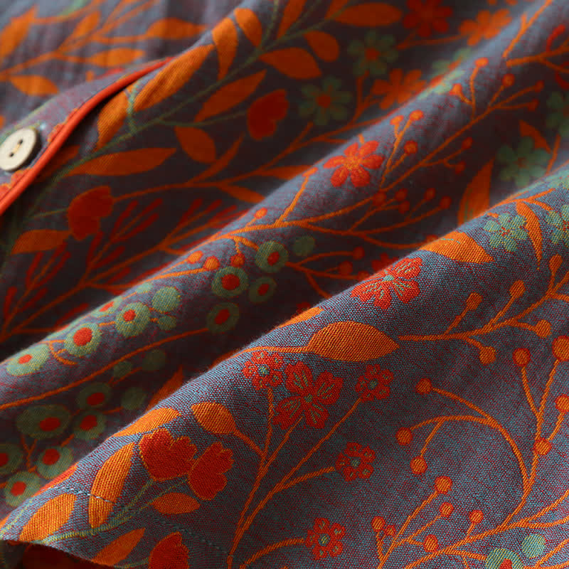 Vintage Leaf Cotton Lapel Loungewear Set - image 7