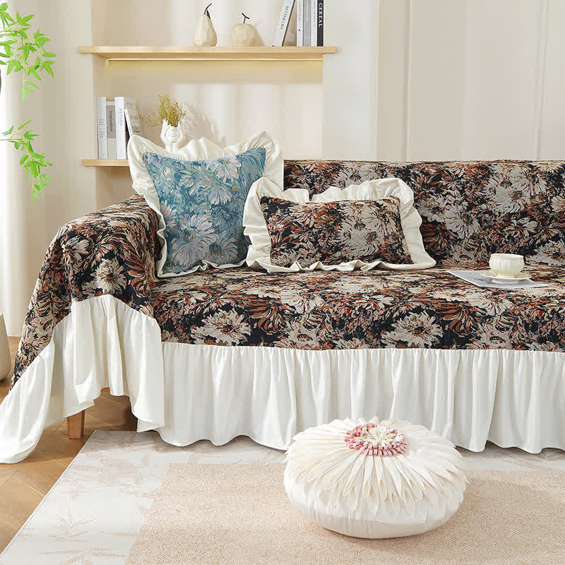 Art Print Daisy Ruffled Sofa Cover