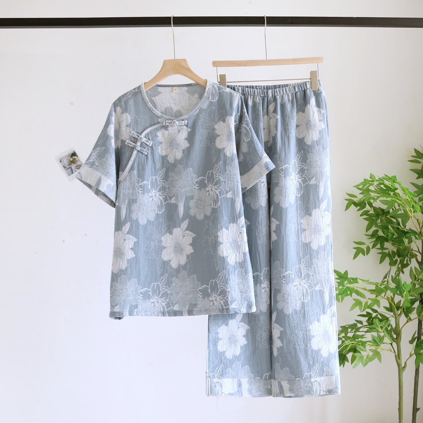 Short Sleeve Cotton Gauze Floral Loungewear Set