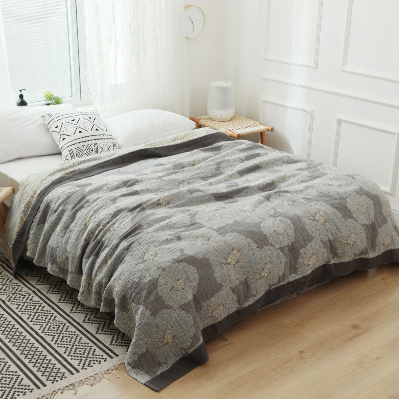 Lightweight Peony Cotton  Reversible Blanket - Gray - 79" x 90" - image 6