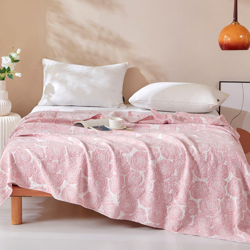 Rose Print Cotton Gauze Soft Summer Quilt