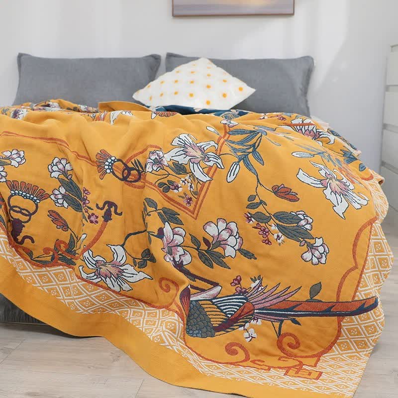 Five Layer Cotton Gauze Floral Bird Quilt