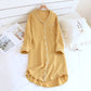 Solid Color Striped Lapel Nightdress - Yellow - XL - image 7