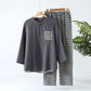 Cotton Gauze Round-neck Pajama Set - Dark Gray - Men XL - image 8