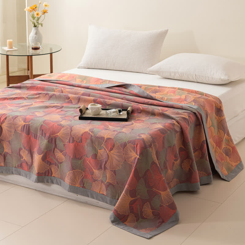 Ownkoti Ginkgo Leaf Three Layers Cotton Gauze Quilt - Quilt - Purple & Pink - Cal King - image 7