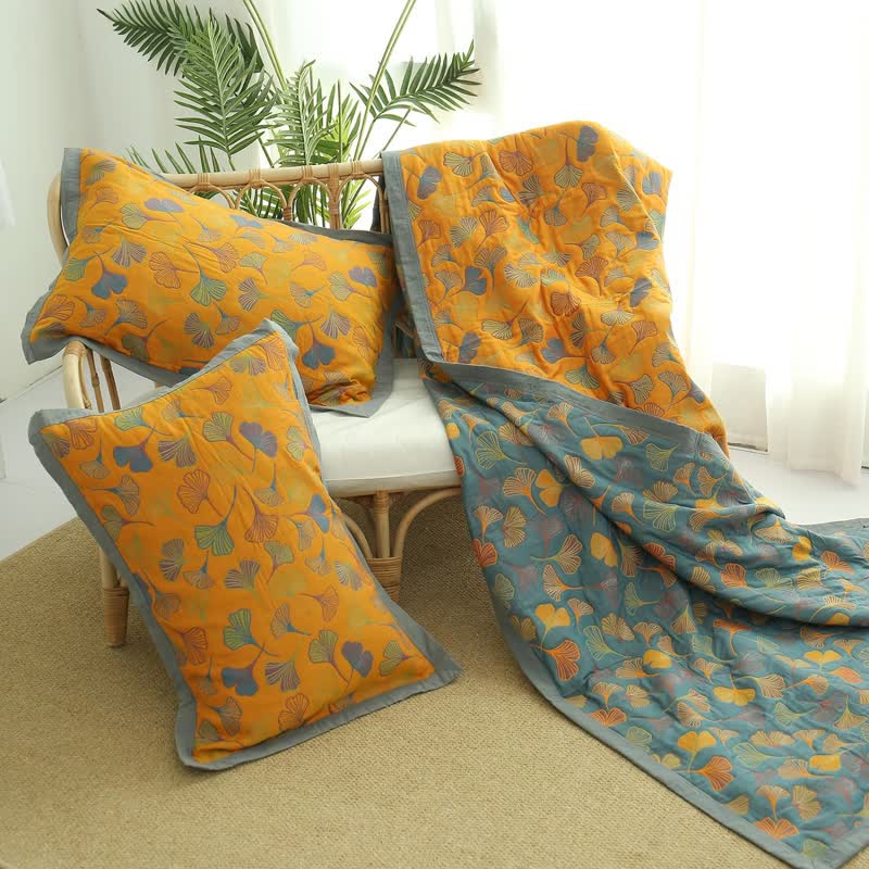 Ginkgo Leaf Cotton Reversible Quilt - image 5