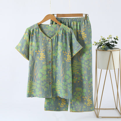 Short Sleeve Crop Pants Loungewear Set - Green - XL - image 1