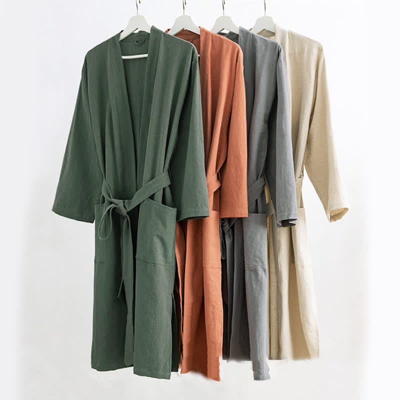 Ownkoti Soft V-Neck Bathrobe Sleepwear with Pockets