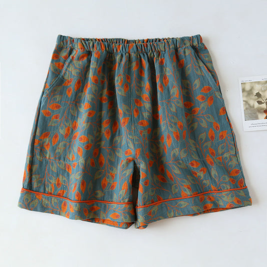 Yarn-dyed Jacquard Cotton Gauze Pajama Shorts - Blue - M - image 1