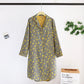 Leaf Tuxedo Button Cotton Nightdress - Leaf Pattern - Gray & Yellow - XL - image 4