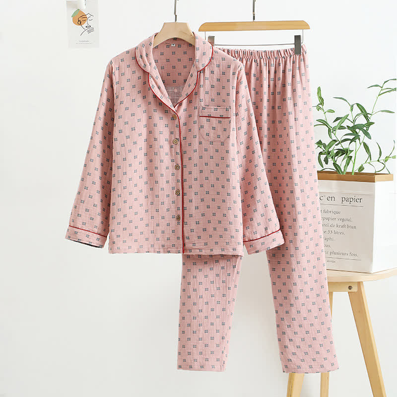 Checkered Jacquard Cotton Loungewear Set - Pink - XL - image 1