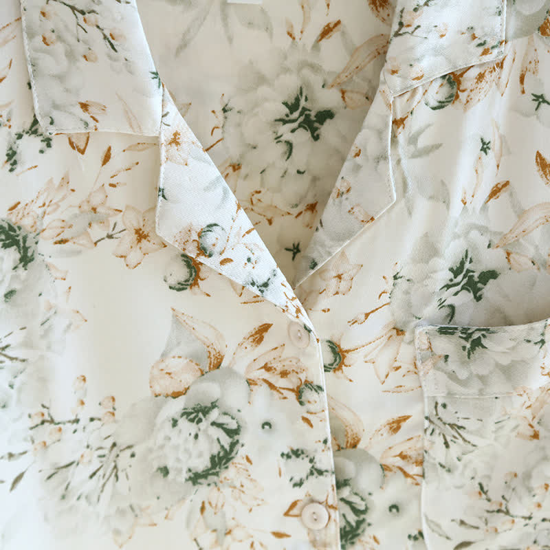 Rural Style Satin Lapel Nightwear Set