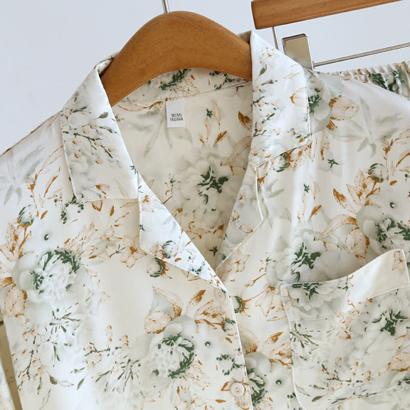 Rural Style Satin Lapel Nightwear Set