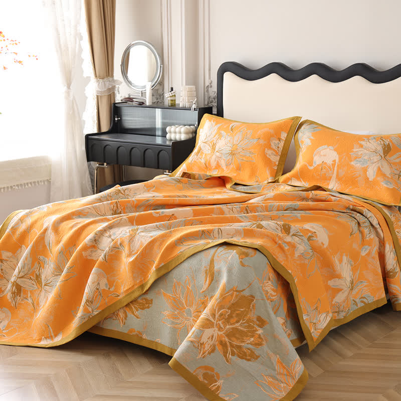 Ownkoti Blossoming Flower Cotton Gauze Breathable Quilt - Quilt with 2pcs Pillowcases - Full - image 0
