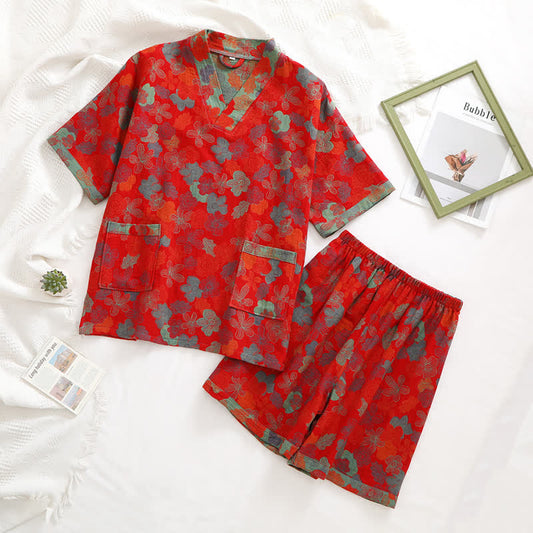 Rural Style Cotton Gauze V-neck Nightwear Set - image 1