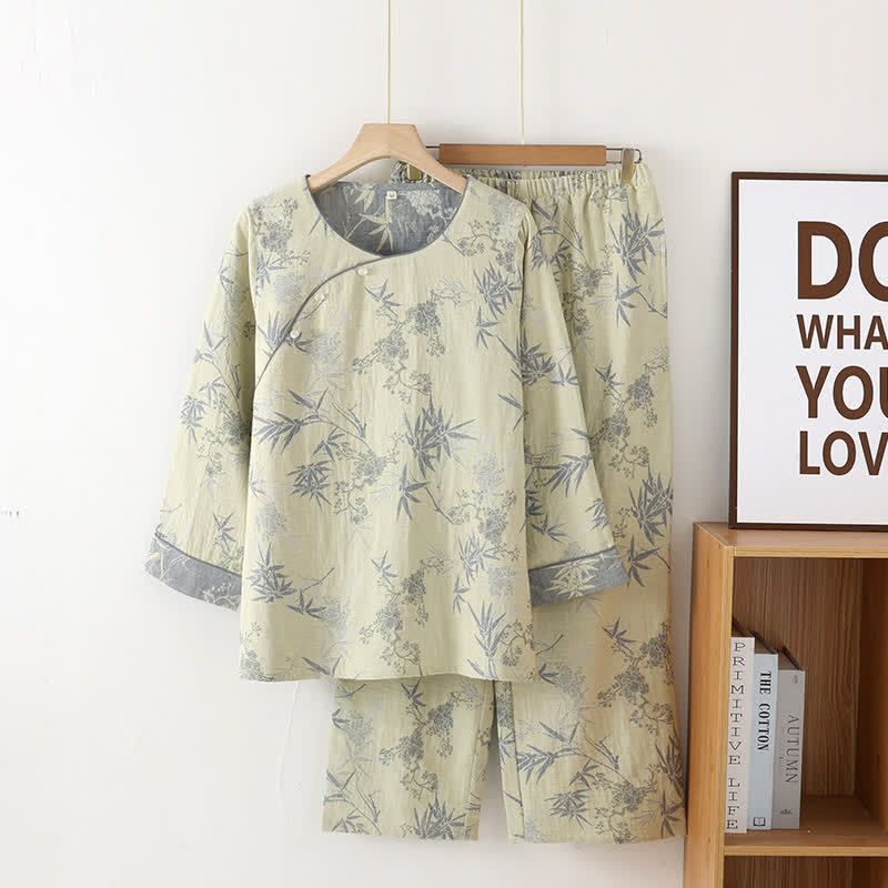 Ownkoti Pure Cotton Round-neck Bamboo Nightwear Set - Light Green - XL - image 2