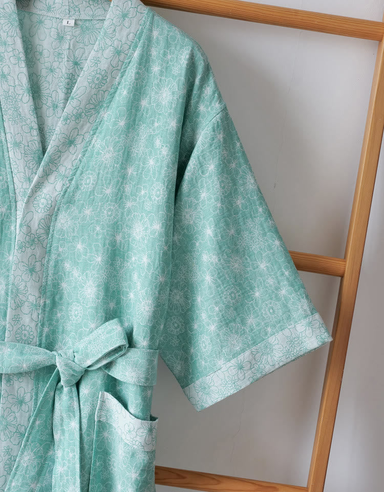 Elegant V-neck Cotton Gauze Summer Bathrobe - image 3