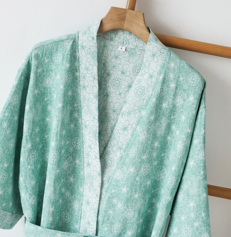 Elegant V-neck Cotton Gauze Summer Bathrobe - image 1