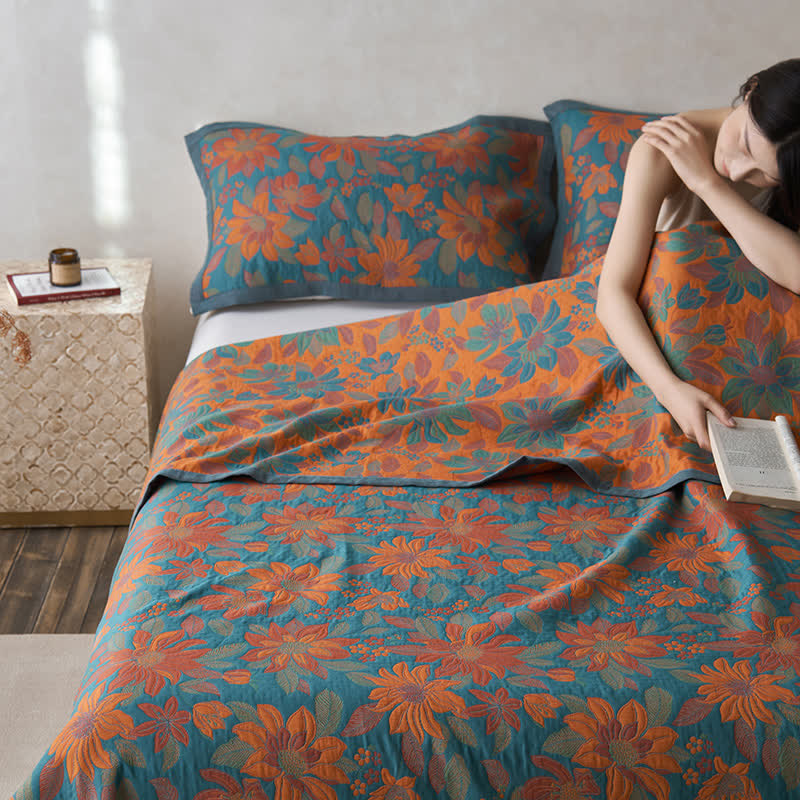 Pure Cotton Yarn-dyed Blooming Flower Quilt - image 9