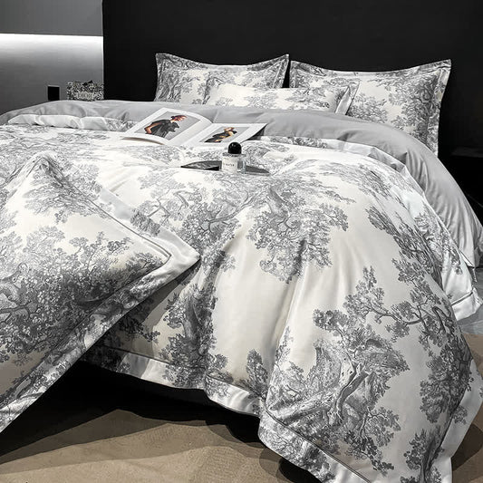 Rustic Floral Summer Breathable Bedding Set (4PCS) - Gray - King - image 1