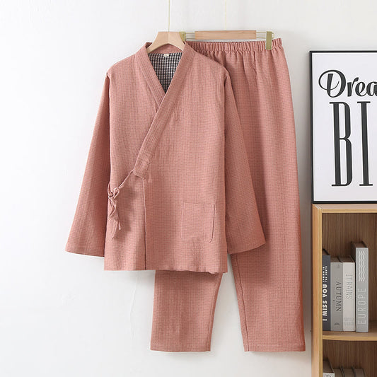 Cotton Gauze Kimono Couple Pajama Set - Dark Pink - Women XL - image 2