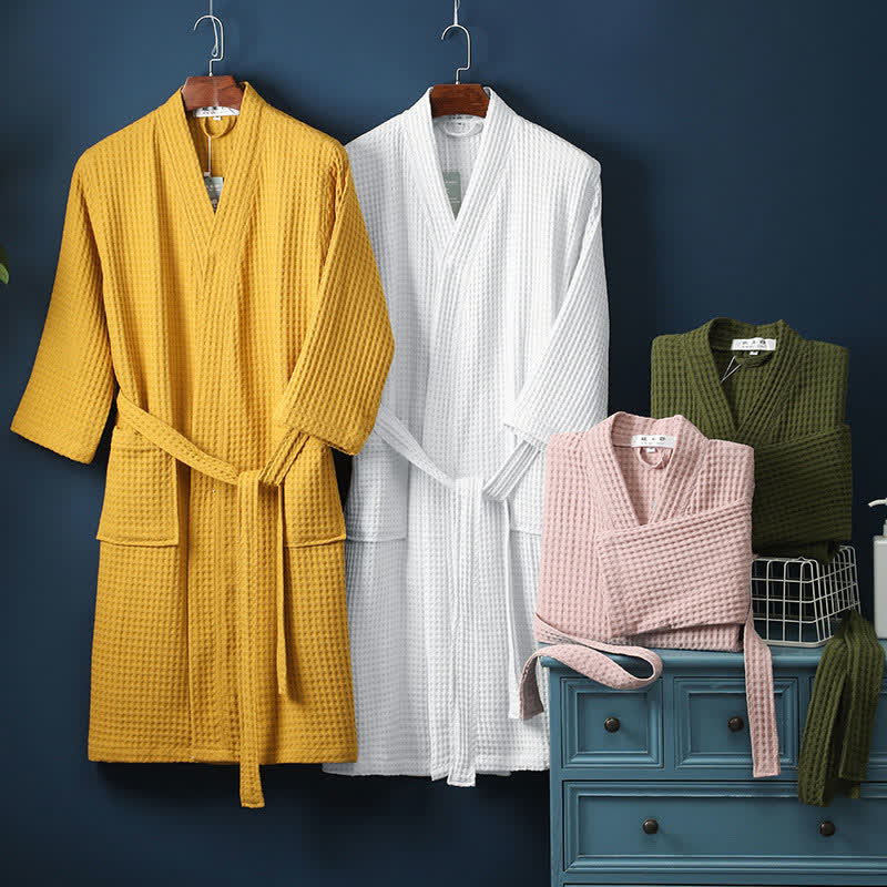 Ownkoti Simple Solid Color Cotton V-neck Bathrobe - image 1