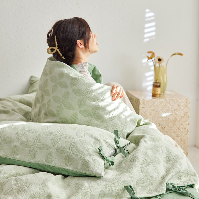 Jacquard Tie Cotton Gauze Bedding Set (4PCS) - Green - King - image 12