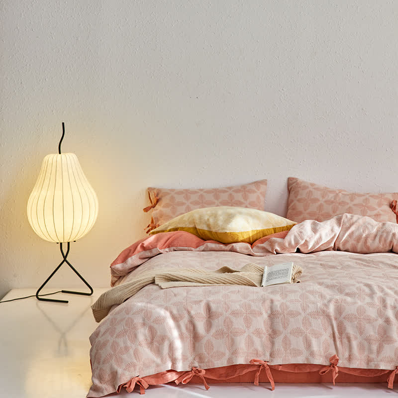 Jacquard Tie Cotton Gauze Bedding Set (4PCS) - Coral Orange - King - image 17