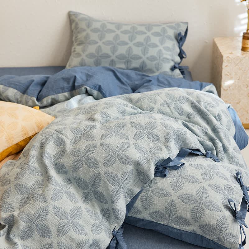 Jacquard Tie Cotton Gauze Bedding Set (4PCS) - Dark Blue - King - image 23